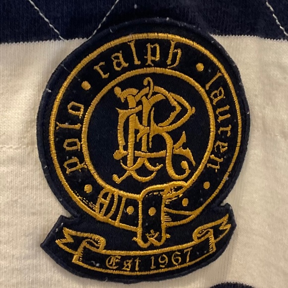 Polo Ralph Lauren Men's White and Navy Stripe Rugby Shirt XL Long Sleeved - Picture 2 of 4